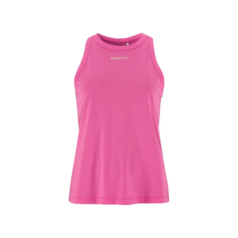 Light women's sleeveless CRAFT athletic top for running, fitness and training. Breathable mesh fabric and maximum comfort. Available at AS Sport Outlet.